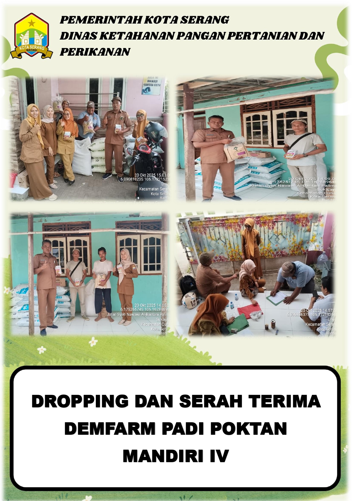 Dropping dan Serah Terima Demfarm Padi Poktan Mandiri IV, DKP3 Kota Serang Dukung Peningkatan Produksi Pertanian