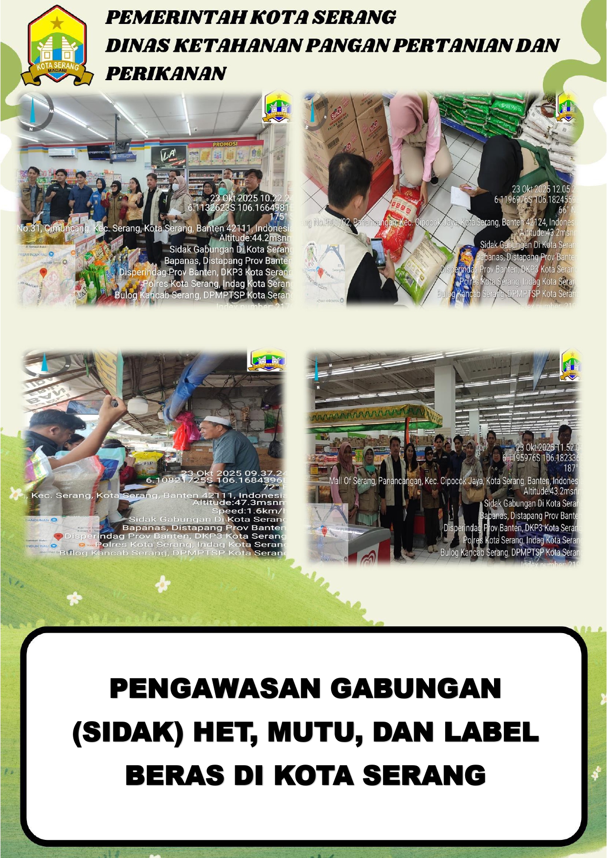 Pengawasan Gabungan/Inspeksi Mendadak (Sidak) HET, Mutu, dan Label Beras di Kota Serang