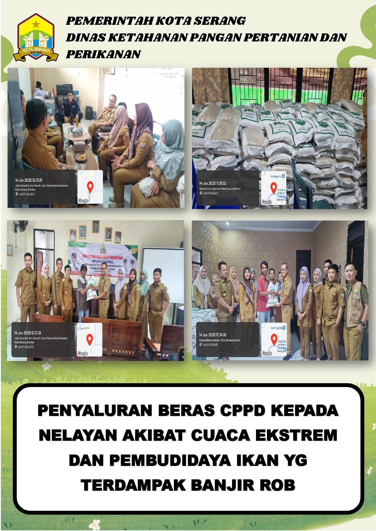 Penyaluran Beras CPPD bagi Nelayan dan Pembudidaya Ikan Terdampak Cuaca Ekstrem di Kecamatan Kasemen