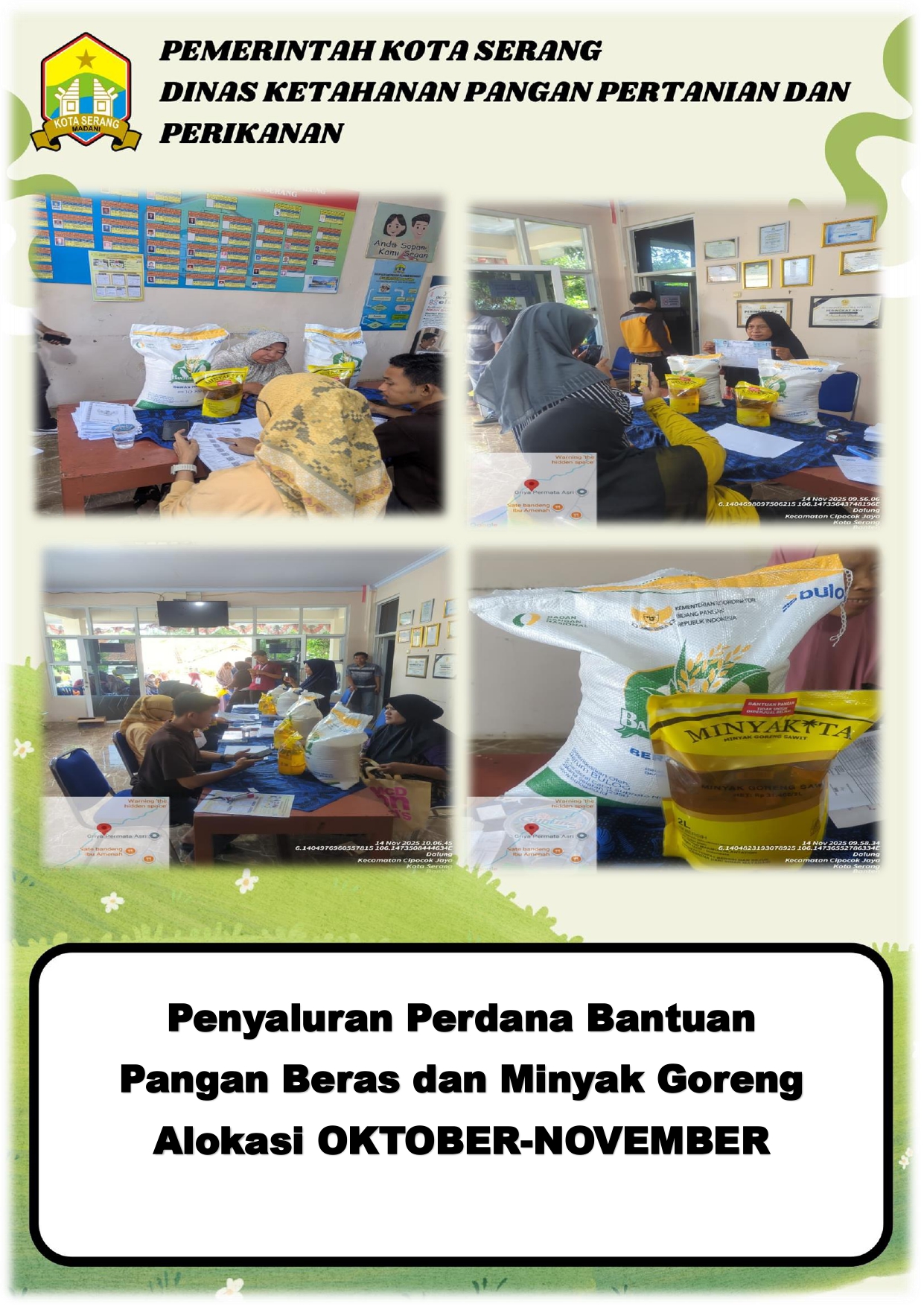 Penyaluran Perdana Bantuan Pangan Beras dan Minyak Goreng Alokasi Oktober–November  di Kelurahan Dalung, Kecamatan Cipocok Jaya
